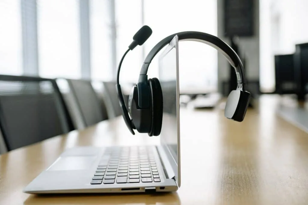 black headset microphone on a laptop