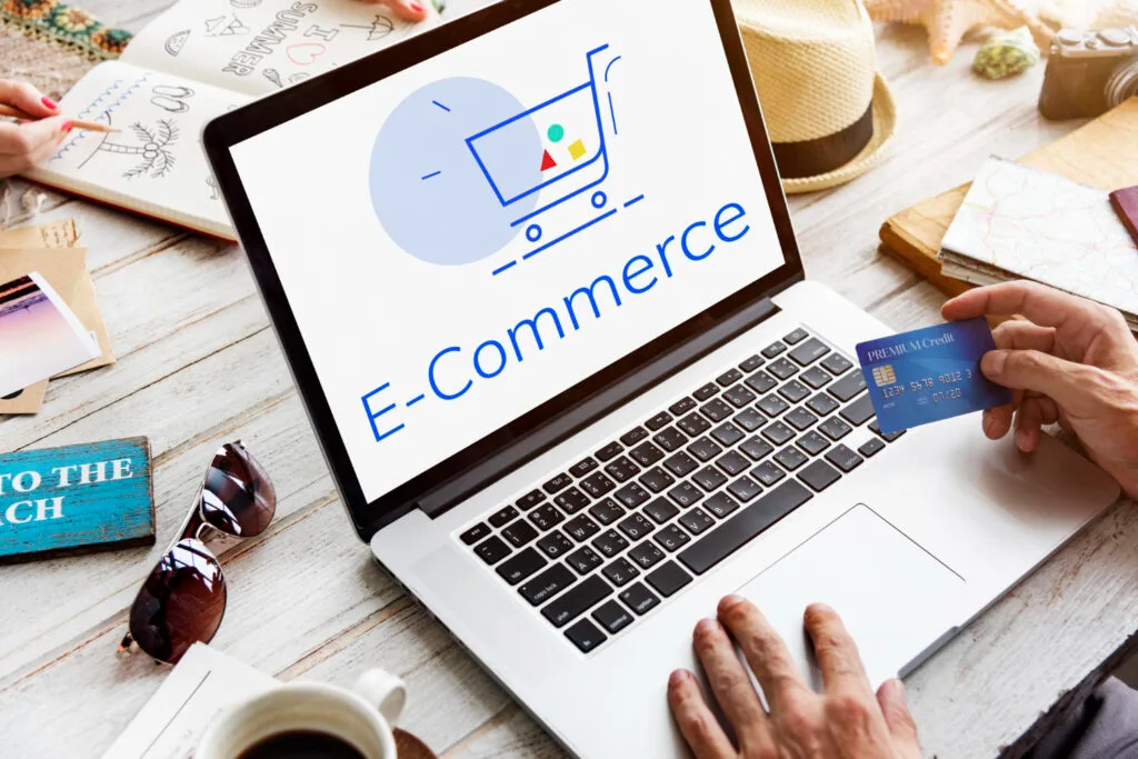 laptop with ecommerce screen