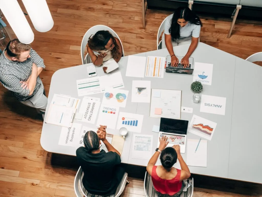 people in marketing agency discussing project
