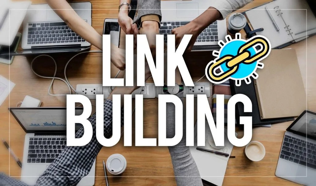 link building concept. Hands on top of each other.