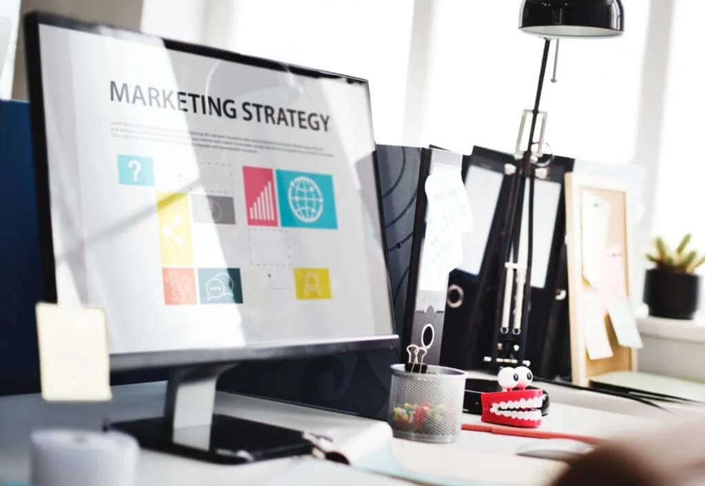 computer monitor showing a marketing strategy page