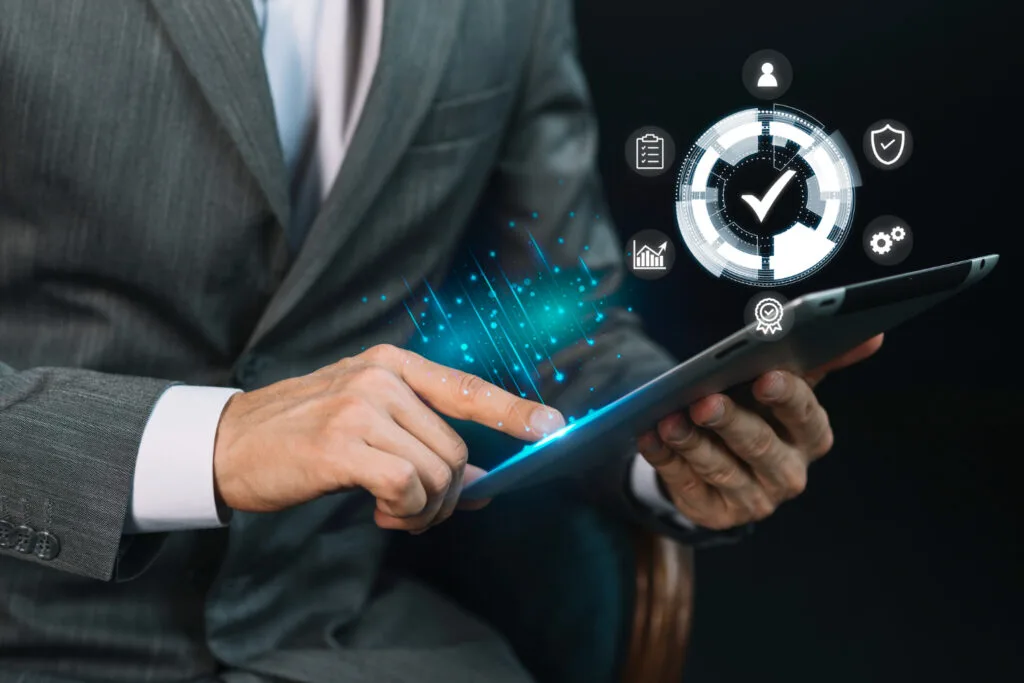 man using tablet to access web