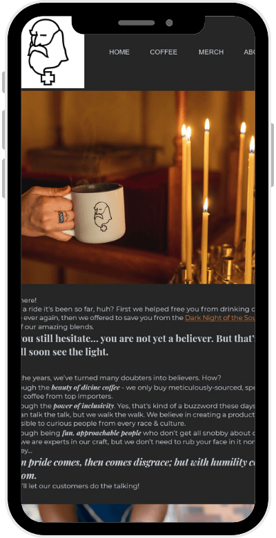 Phone displaying a welcome email from a local business.