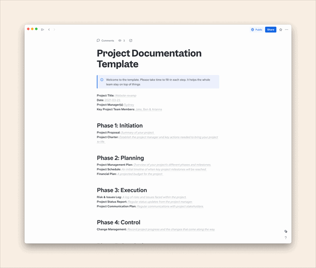 project documentation template