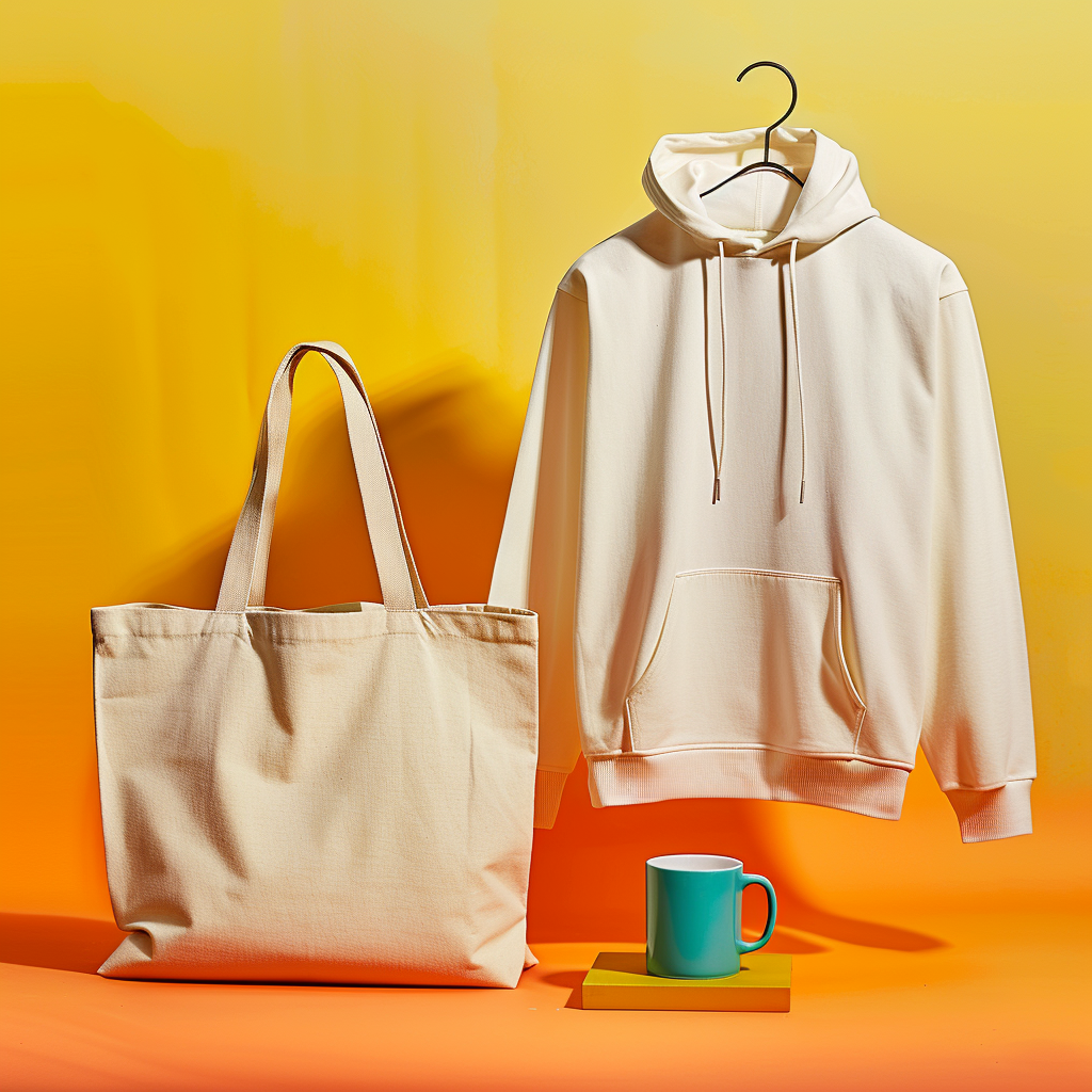 tote bag, jacket and cup